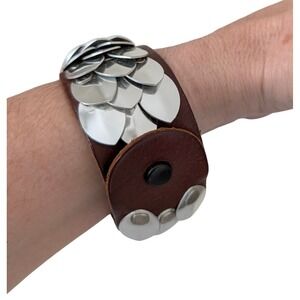 Leather Metal Cuff Bracelet‎ Boho Artisan Y2K Festival Indie Statement Eclectic